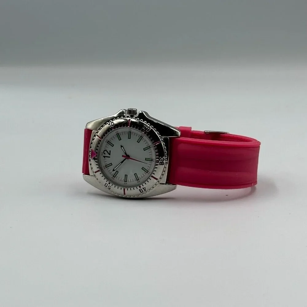 3/$30 Women Watch Pink Jelly Silicone Band Silver Tone Case Sport New Battery
